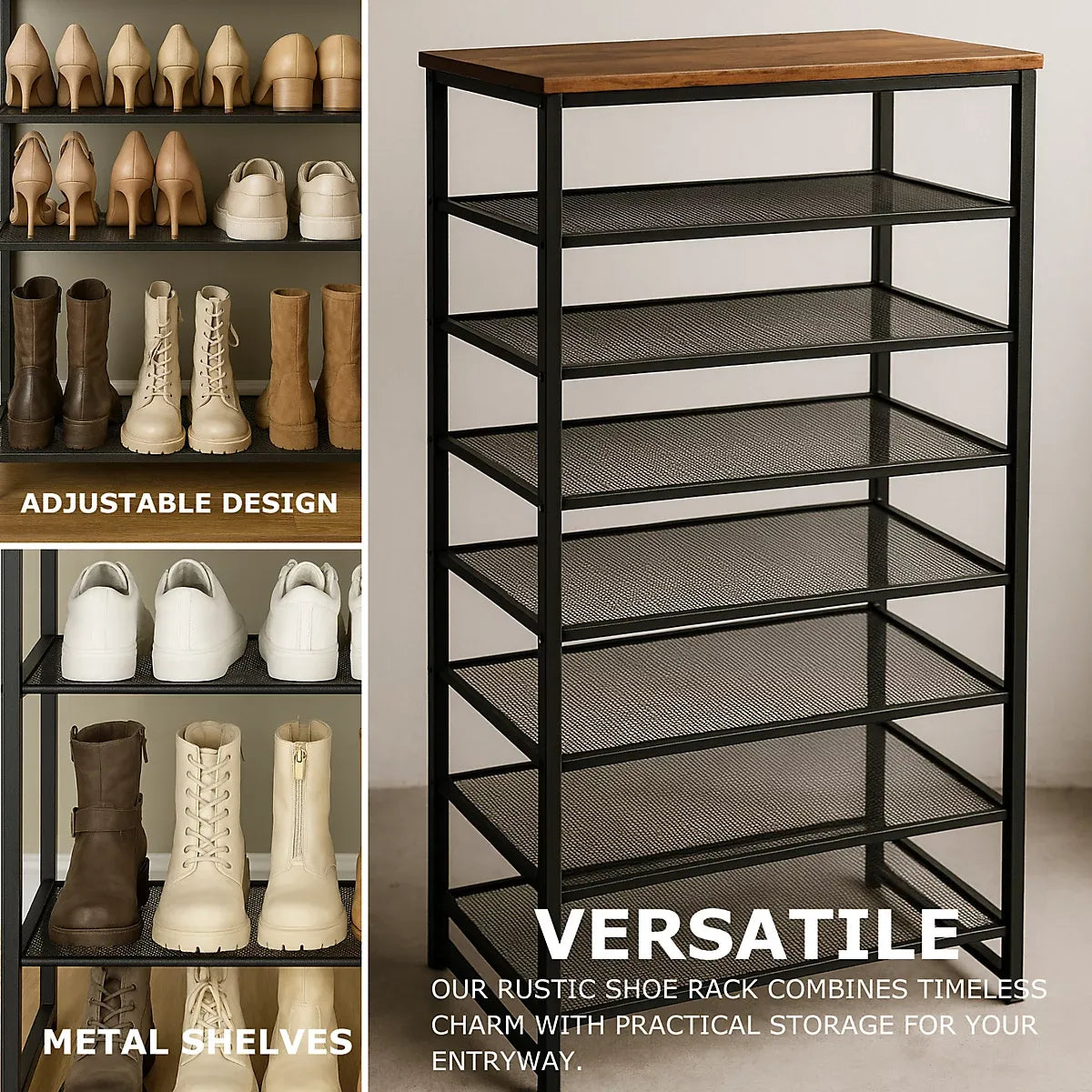 8 Tier Shoe Rack With Detachable Mesh For Home Organization-Furniture Kingdom
